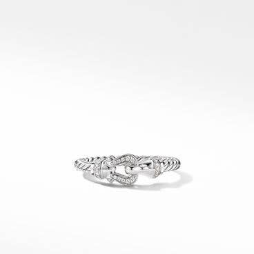 Petite Buckle Ring in 18K White Gold with Pavé Diamonds