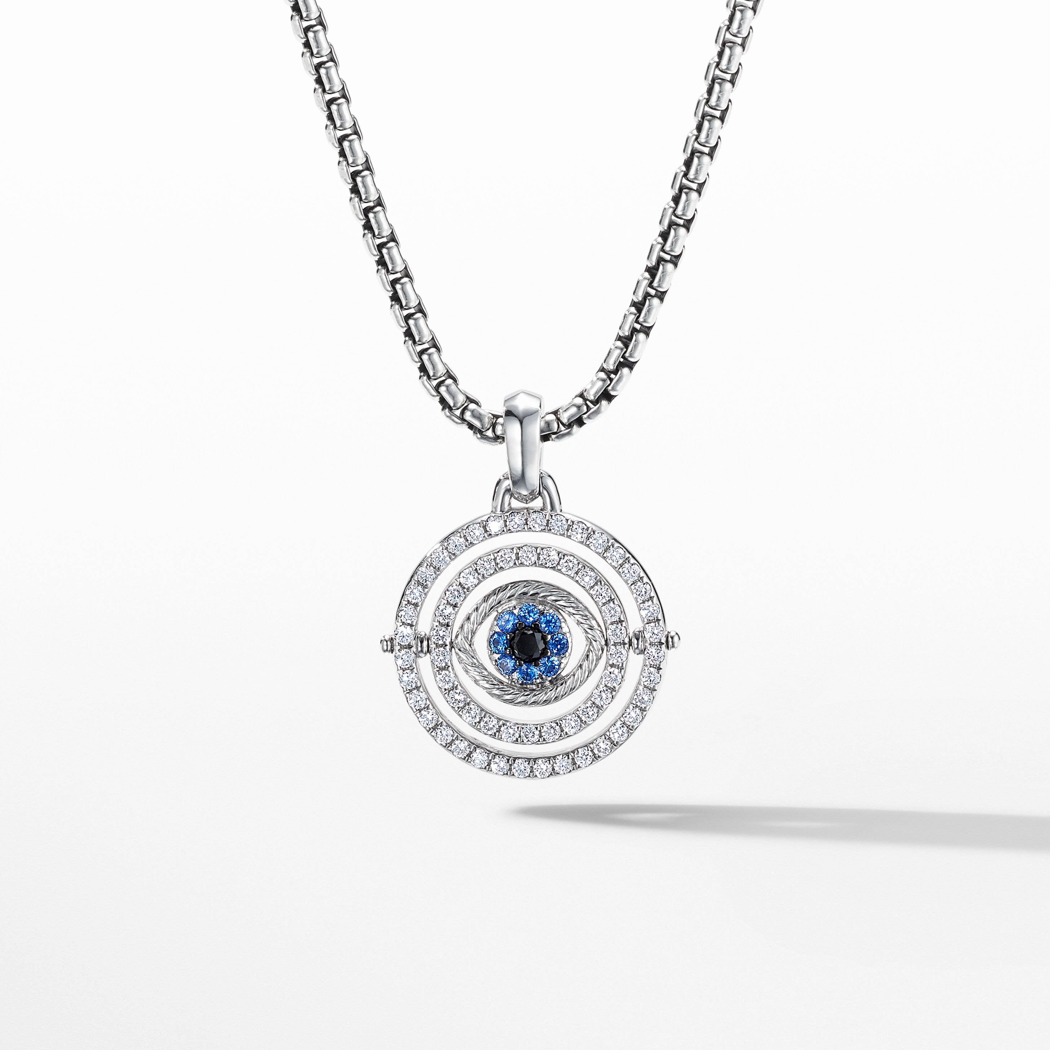 Evil Eye Mobile Amulet in 18K White Gold with Pavé Blue Sapphires and Diamonds