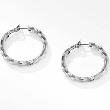 Cable Edge Hoop Earrings in Recycled Sterling Silver, 1.5