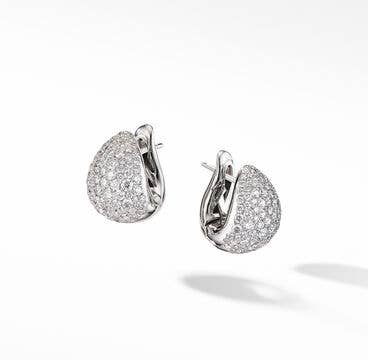 Pear Huggie Hoop Earrings in 18K White Gold with Pavé Diamonds