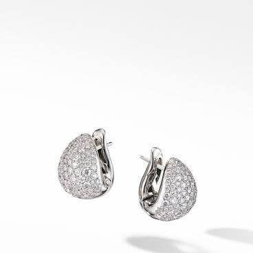 Pear Huggie Hoop Earrings in 18K White Gold with Pavé Diamonds