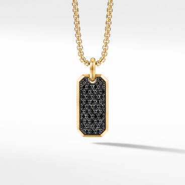 Roman Elongated Tag in 18K Yellow Gold with Pavé Black Diamonds
