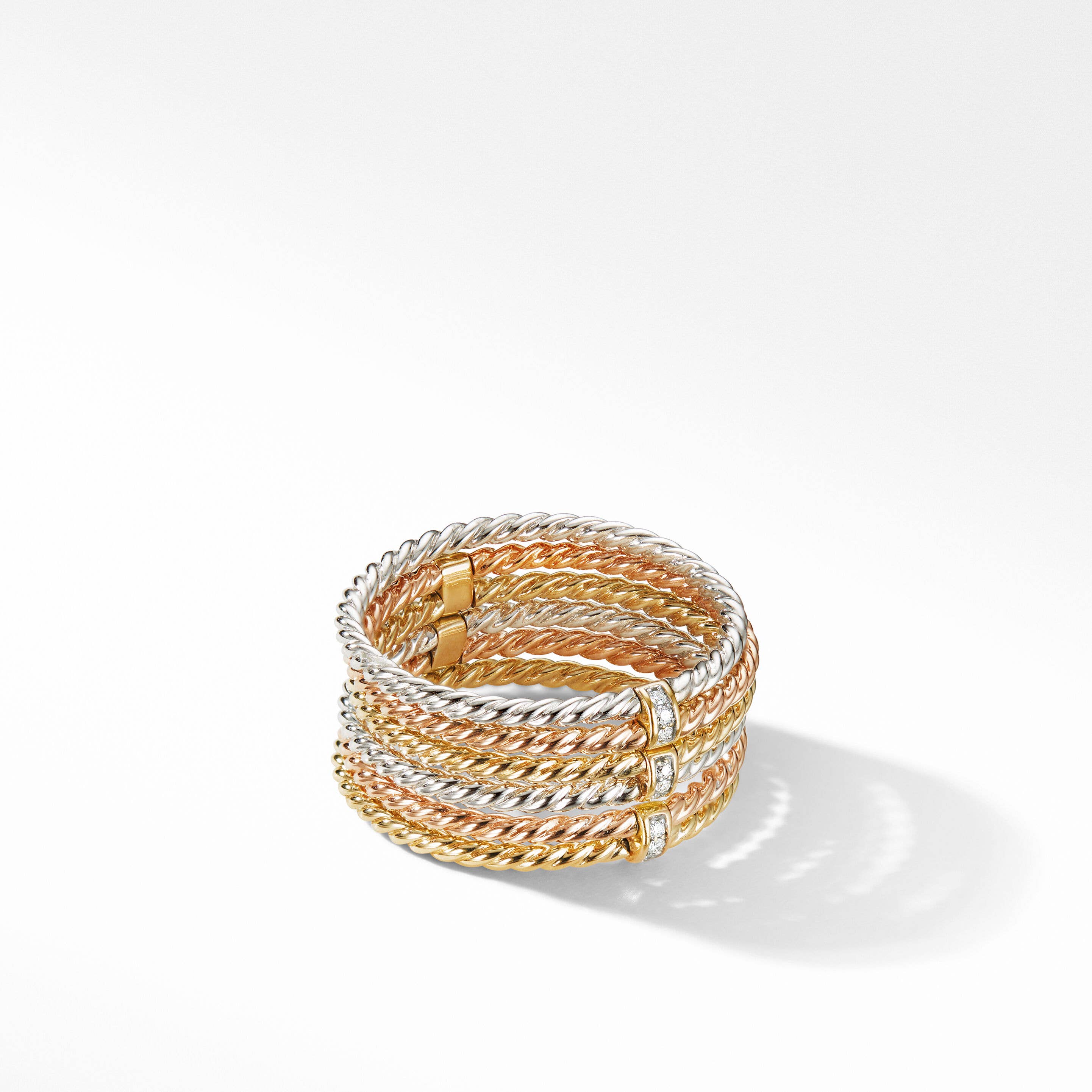 DY Origami Six Row Cable Ring in 18K Gold with Pavé Diamonds