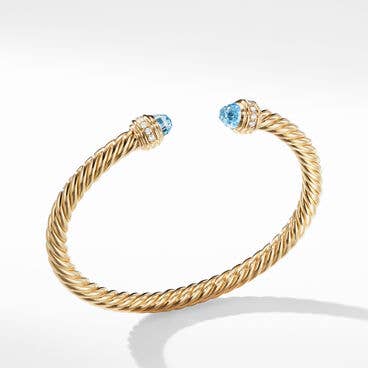 Cable Classics Bracelet in 18K Yellow Gold with Blue Topaz and Pavé Diamonds