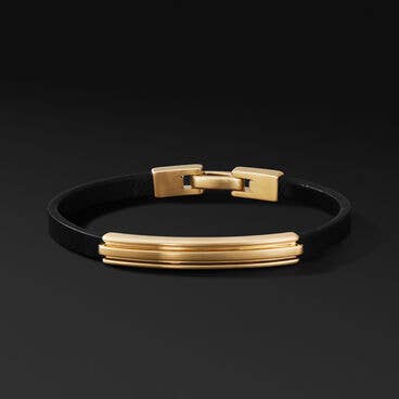 Deco ID Black Leather Bracelet in 18K Yellow Gold