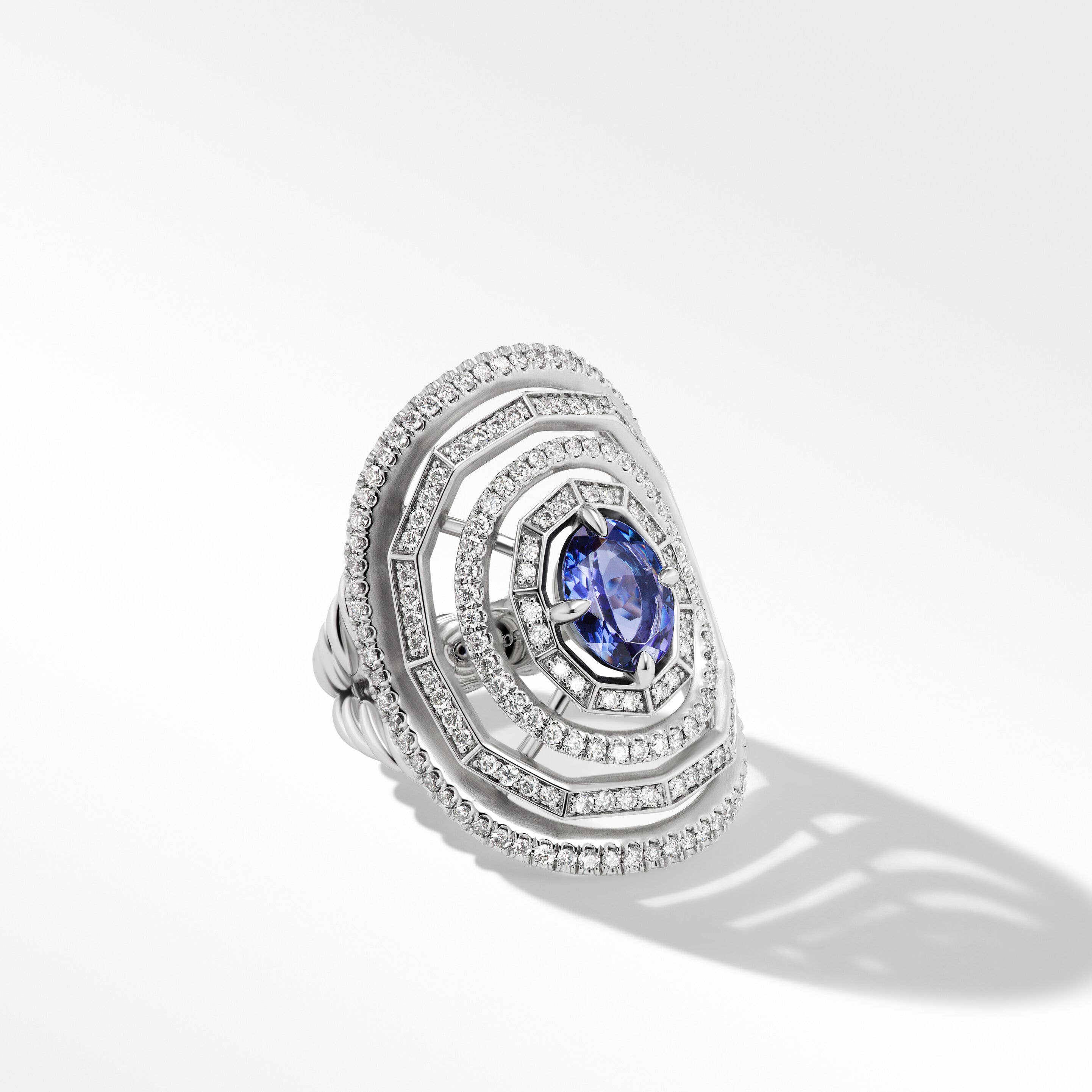 Stax Stone Ring in 18K White Gold with Full Pavé Diamonds and Tanzanite
