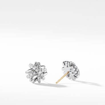 Crossover Stud Earrings in Sterling Silver with Pavé Diamonds