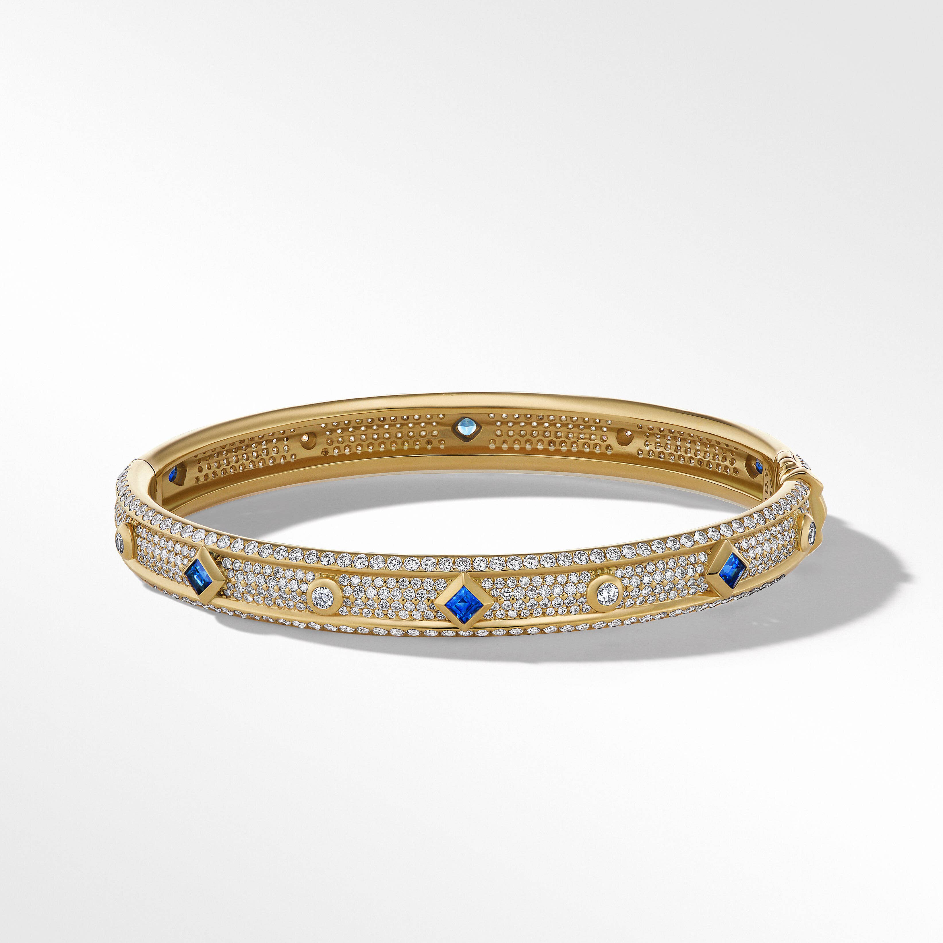 Modern Renaissance Bracelet in 18K Yellow Gold with Full Pavé Diamonds and Sapphires