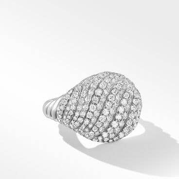 Sculpted Cable Pinky Ring in 18K White Gold with Pavé Diamonds