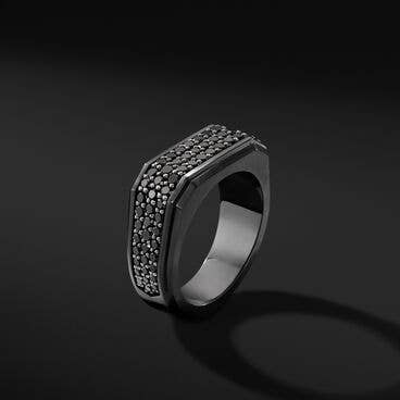 Roman Signet Ring with Black Titanium and Pavé Black Diamonds