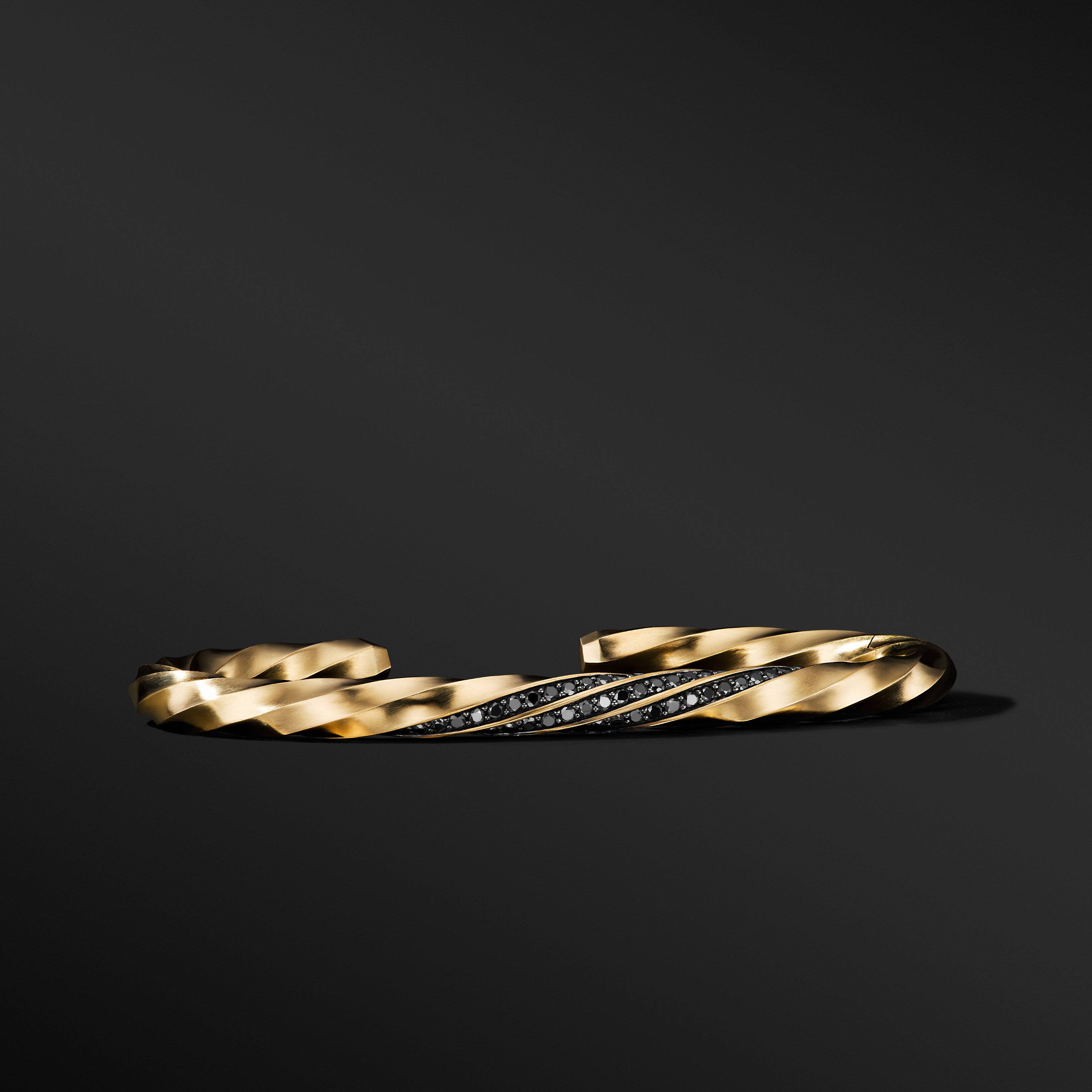 Cable Edge® Cuff Bracelet in 18K Yellow Gold with Pavé Black Diamonds