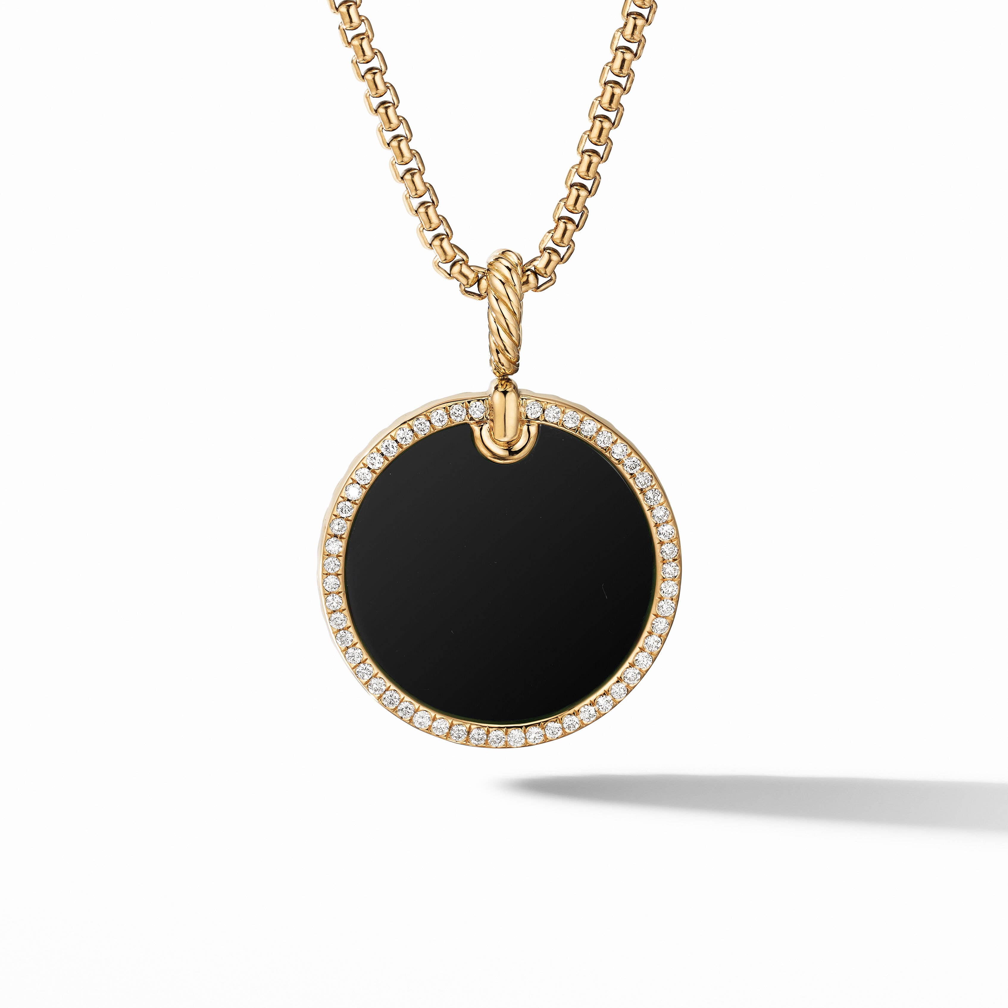 DY Elements® Disc Pendant in 18K Yellow Gold with Black Onyx and Pavé Diamond Rim