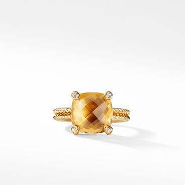 Chatelaine® Ring in 18K Yellow Gold with Citrine and Pavé Diamonds