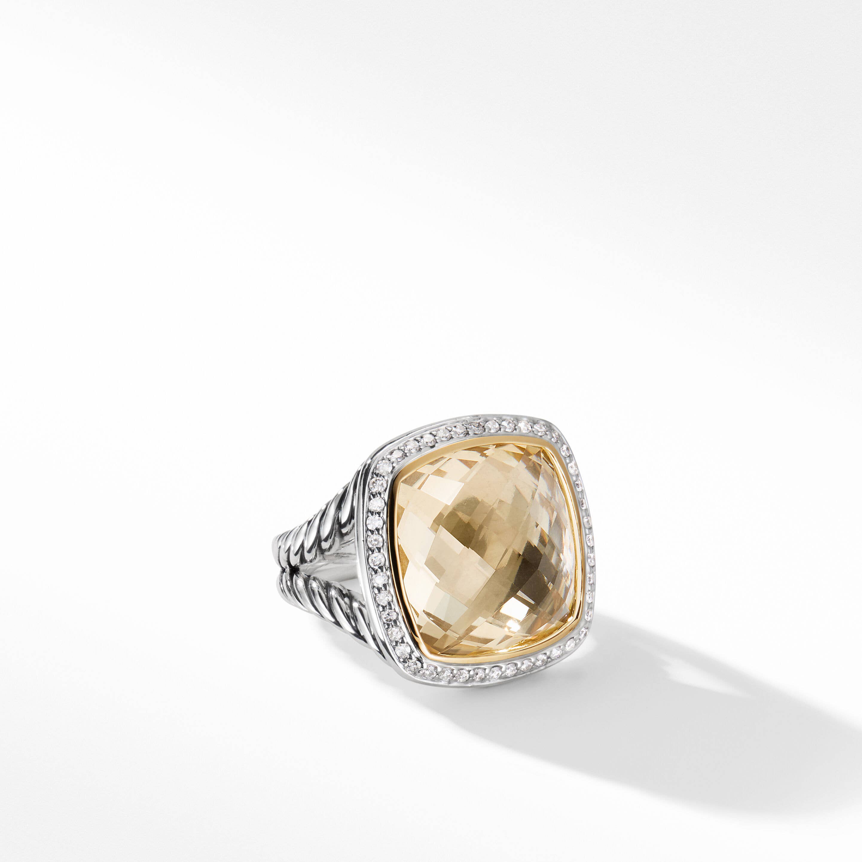 Albion® Ring with Champagne Citrine, Pavé Diamonds and 18K Yellow Gold