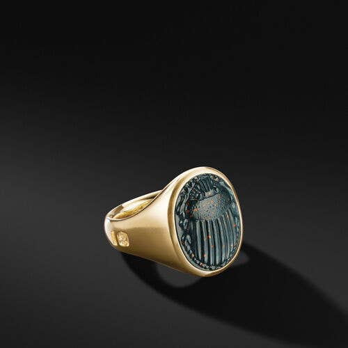 Petrvs® Scarab Signet Ring in 18K Yellow Gold with Bloodstone
