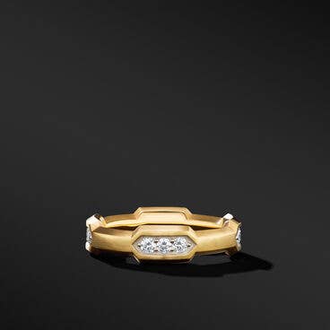Hex Station Band Ring in 18K Yellow Gold with Pavé Diamonds