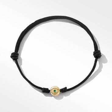 Evil Eye Black Cord Bracelet with 18K Yellow Gold and Emerald