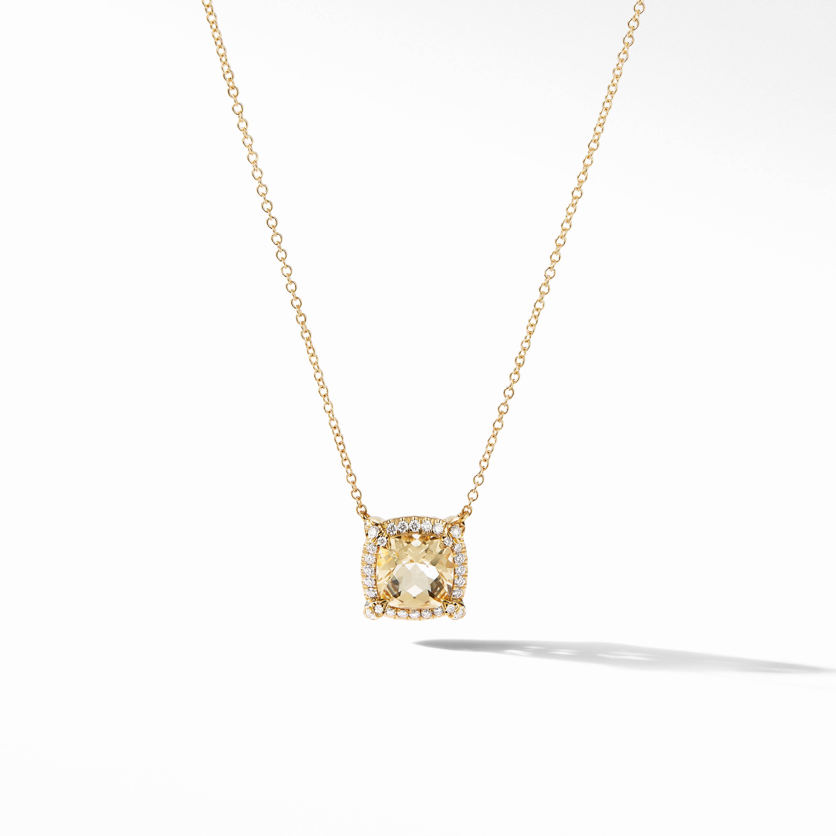 Petite Chatelaine® Pavé Bezel Pendant Necklace in 18K Yellow Gold with Champagne Citrine and Diamonds
