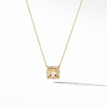 Petite Chatelaine® Pavé Bezel Pendant Necklace in 18K Yellow Gold with Champagne Citrine and Diamonds