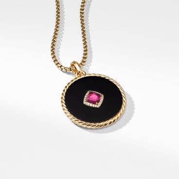 DY Elements® Statement Disc Pendant in 18K Yellow Gold with Black Onyx, Rubellite and Pavé Diamonds