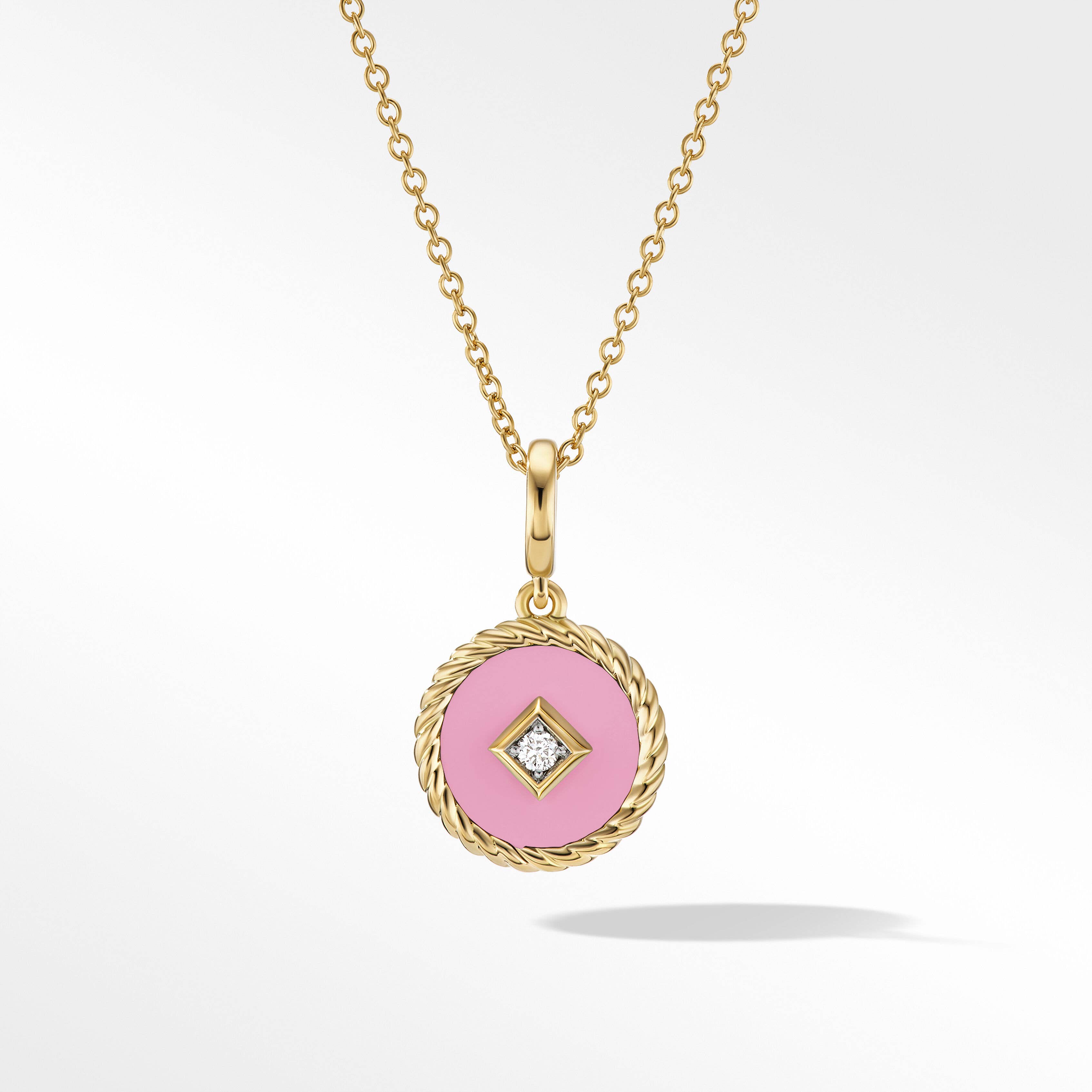 Cable Collectibles® Blush Enamel Charm Necklace in 18K Yellow Gold with Center Diamond