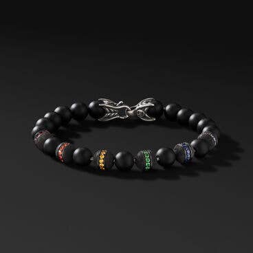 Spiritual Beads Rainbow Bracelet in Sterling Silver with Black Onyx, Pavé Sapphires and Tsavorites