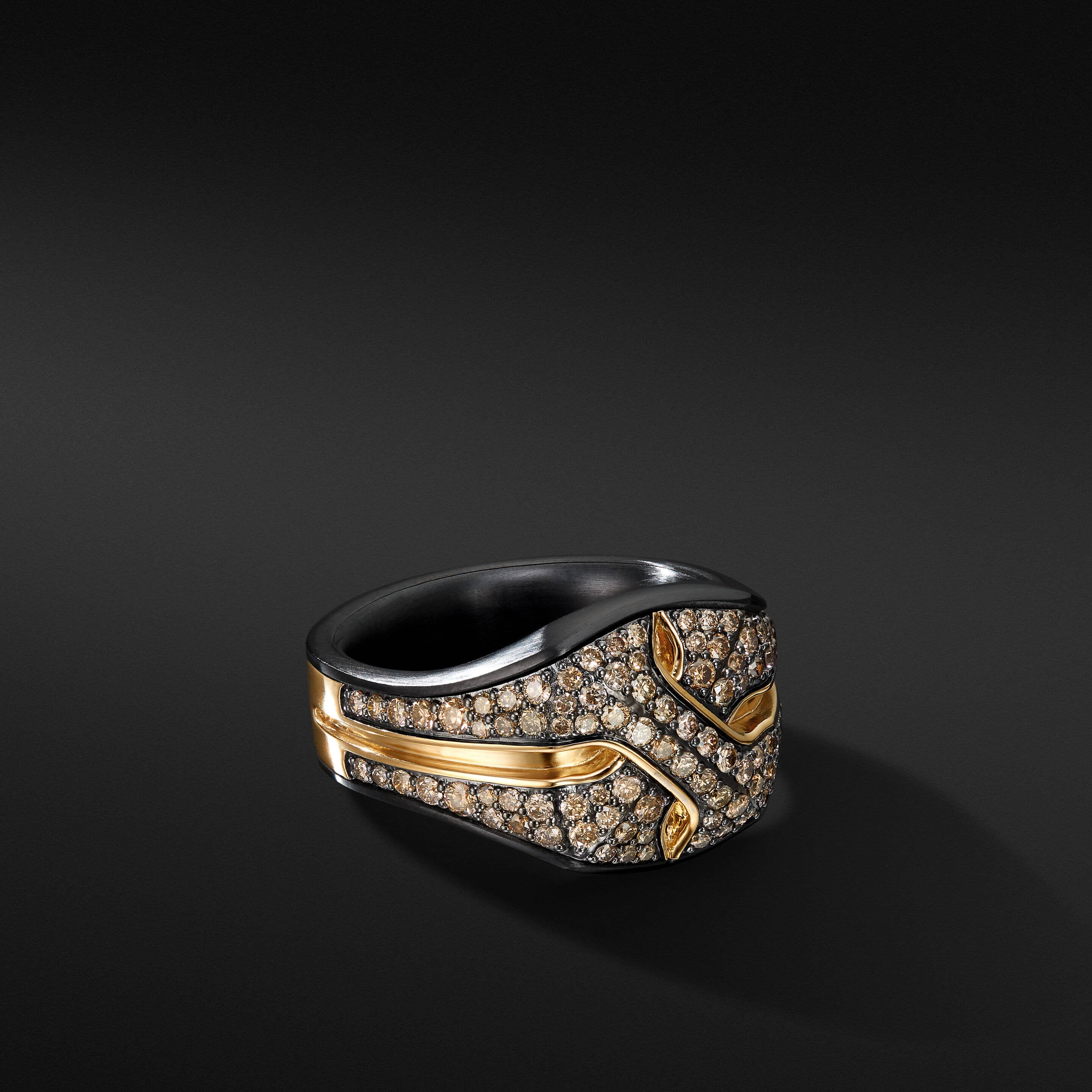 Armory® Signet Ring in Black Titanium with 18K Yellow Gold and Pavé Cognac Diamonds