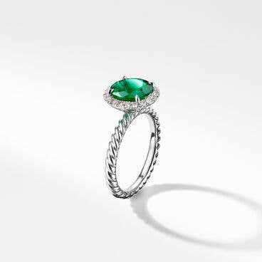 DY Cable Halo Engagement Ring in Platinum with Green Emerald, Round