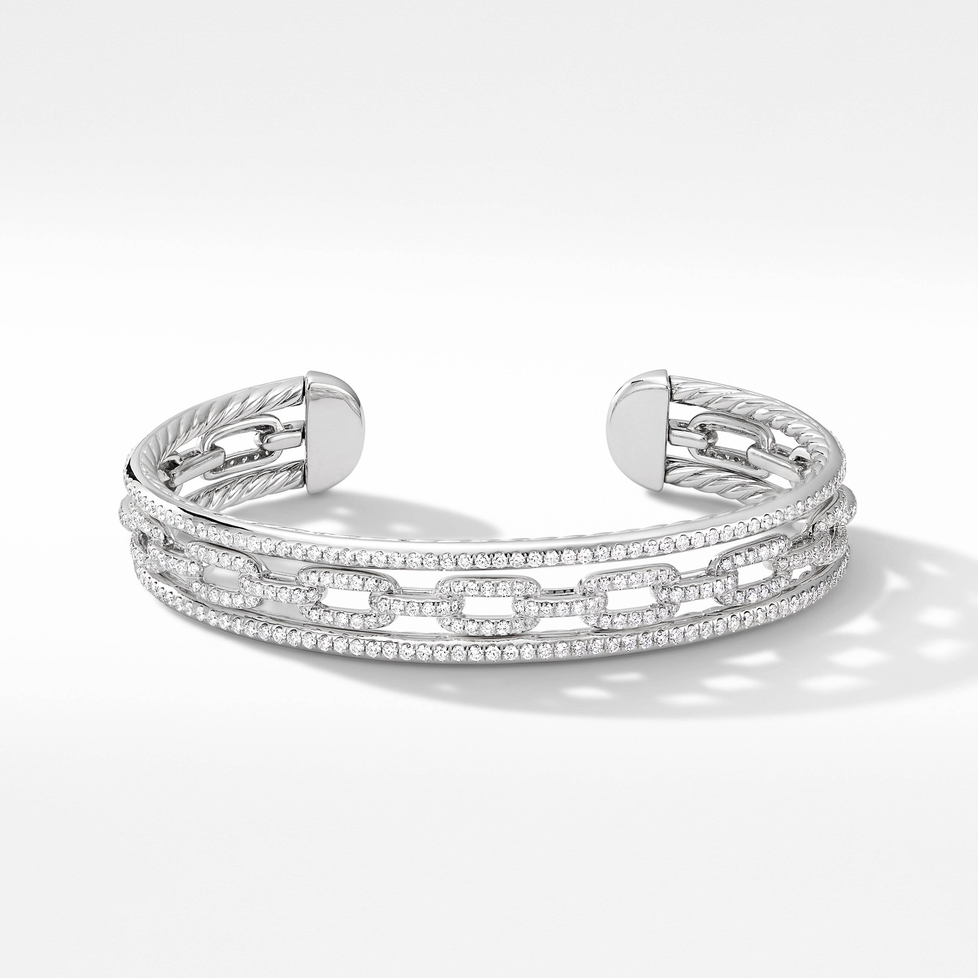 Stax Three Row Chain Link Bracelet in 18K White Gold with Full Pavé Diamonds