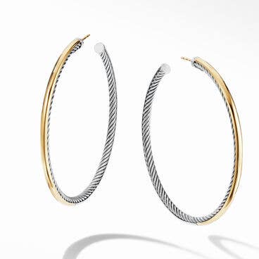 Sculpted Cable Hoop Earrings in Sterling Silver with 18K Yellow Gold