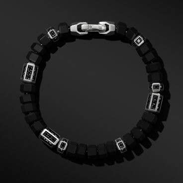Hex Bead Bracelet in Sterling Silver with Black Onyx and Pavé Black Diamonds