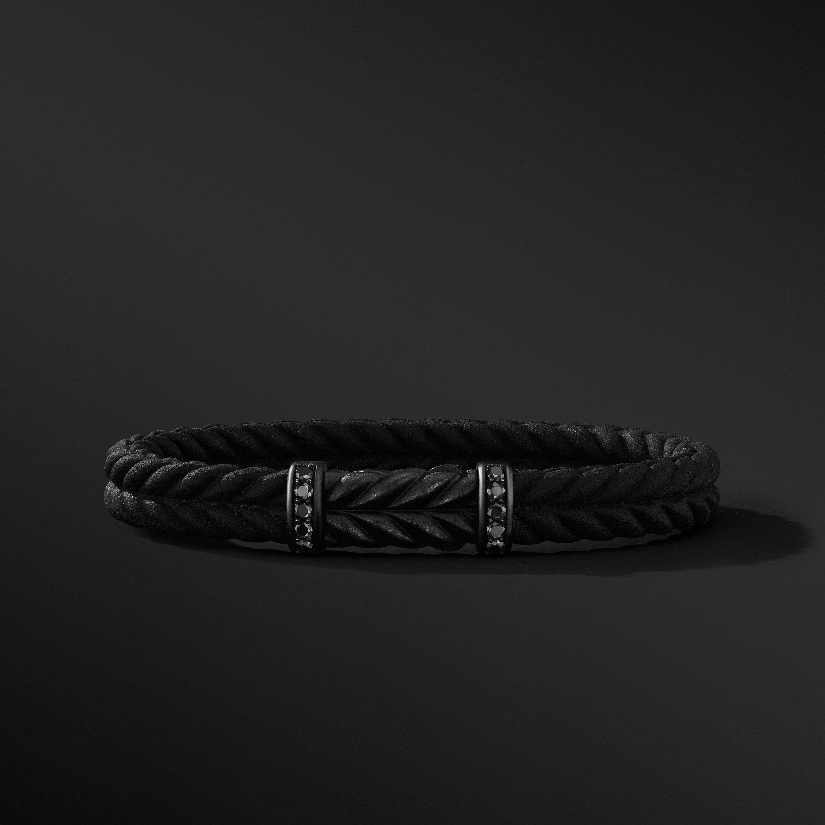Chevron Black Rubber Bracelet with Black Titanium and Pavé Black Diamonds