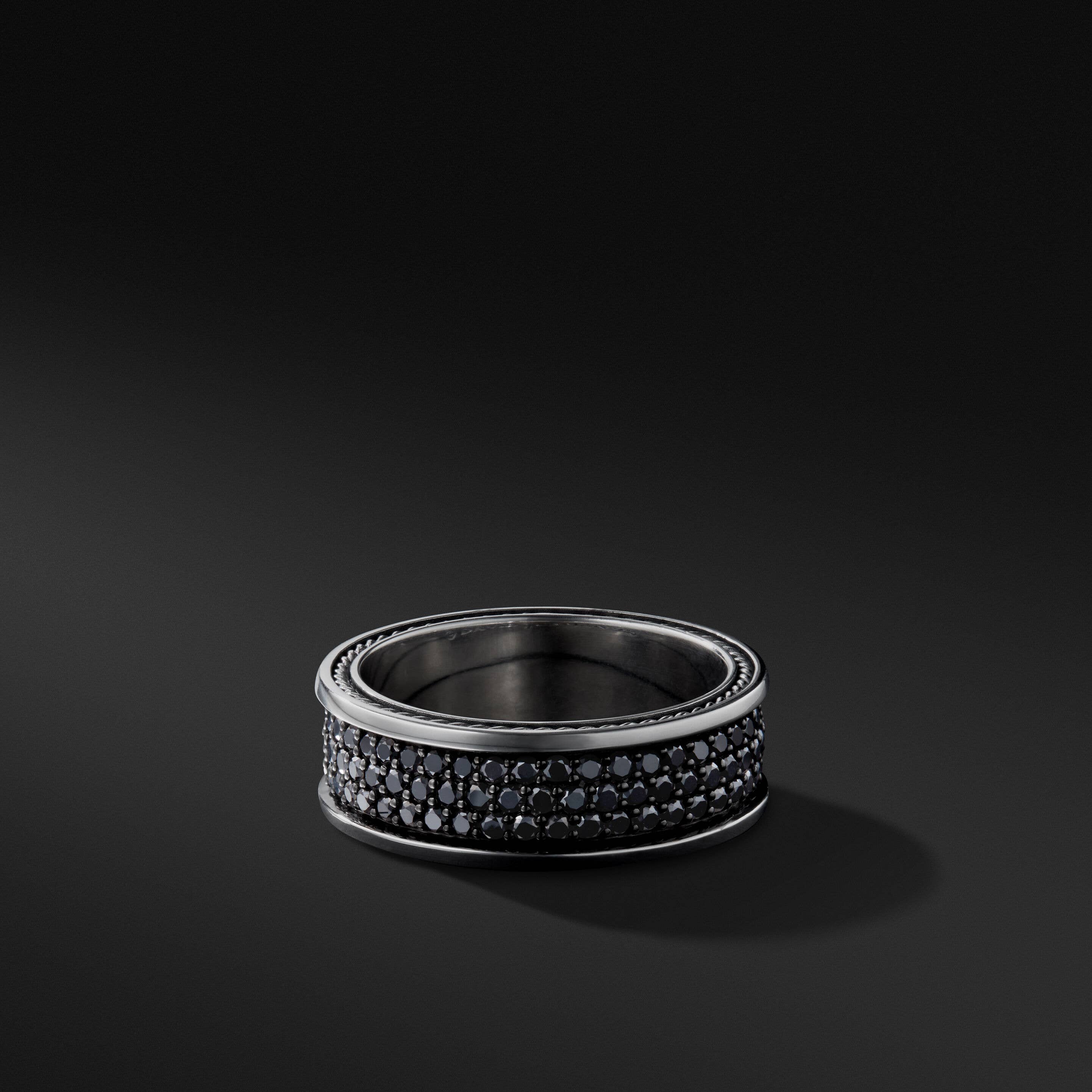 Streamline® Three Row Band Ring in Sterling Silver with Pavé Black Diamonds