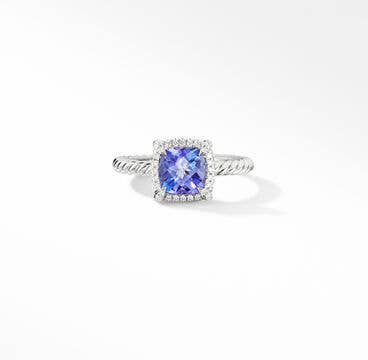 Petite Chatelaine® Pavé Bezel Ring in 18K White Gold with Tanzanite and Diamonds