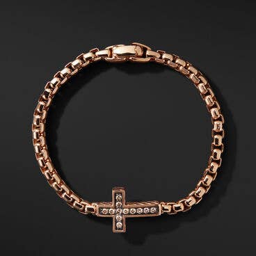 Pavé Cross Bracelet in 18K Rose Gold with Cognac Diamonds