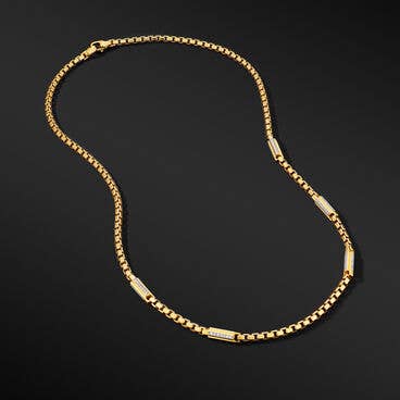 Streamline® Station Box Chain Necklace in 18K Yellow Gold with Pavé Diamonds
