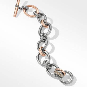 DY Mercer™ Melange Chain Bracelet in Sterling Silver with 18K Rose Gold and Pavé Cognac Diamonds