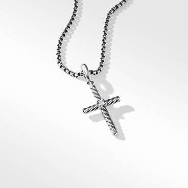 Cable Classics Cross Pendant in Sterling Silver with Center Diamond