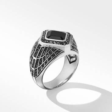 Empire Signet Ring in Sterling Silver with Black Onyx and Full Pavé Black Diamonds
