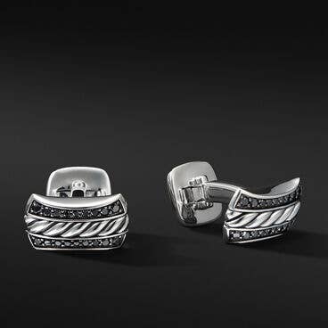 Cable Cufflinks in Sterling Silver with Pavé Black Diamonds
