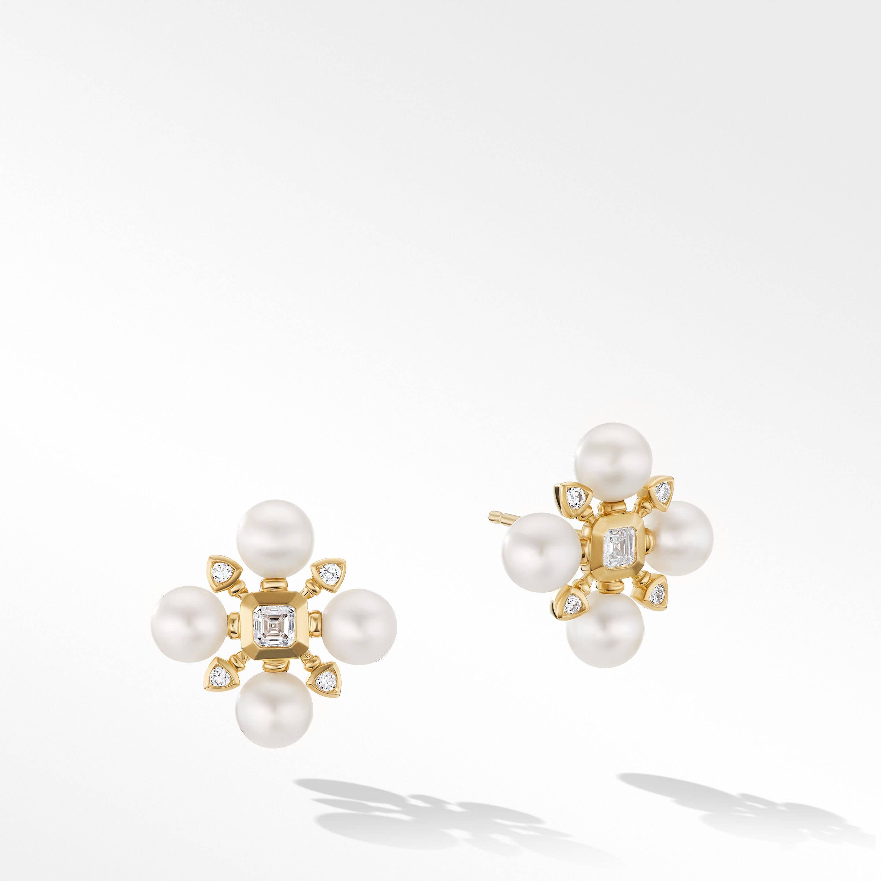 Renaissance Pearl Stud Earrings in 18K Yellow Gold with Diamonds