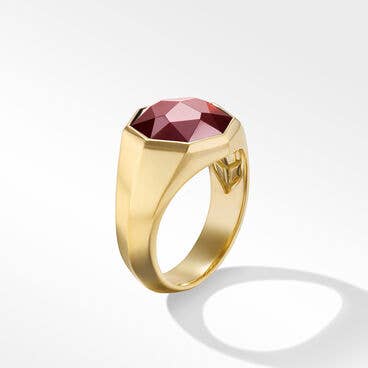 Faceted Signet Ring in 18K Yellow Gold with Garnet