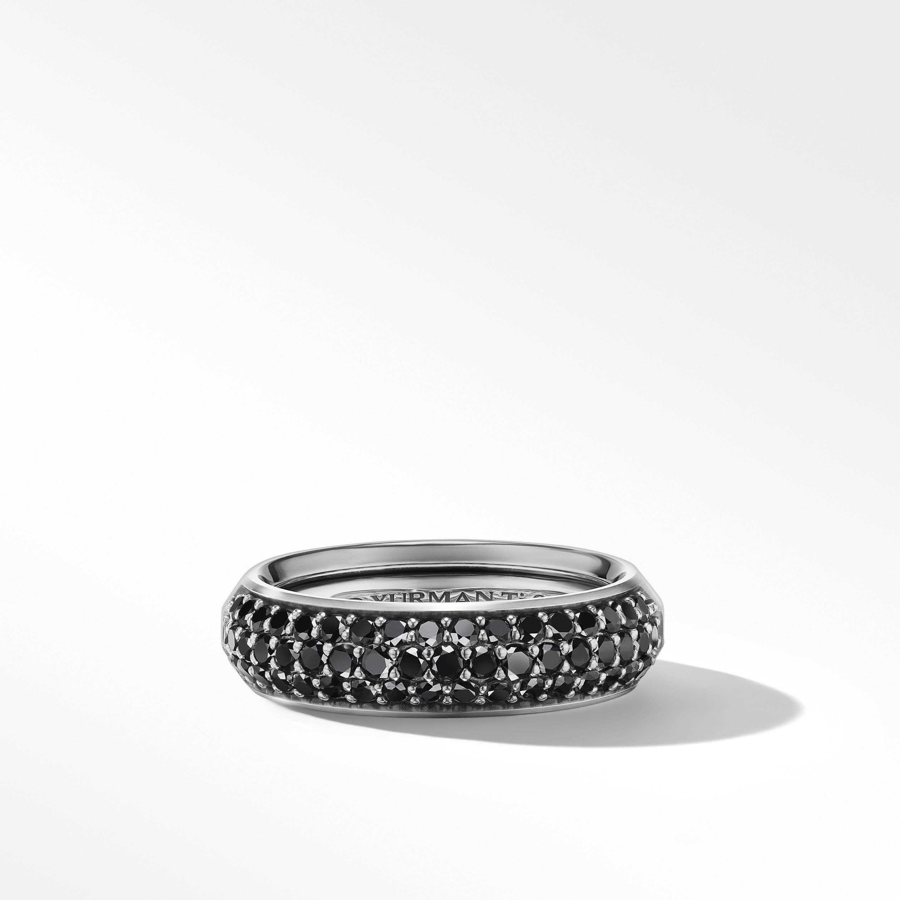 Beveled Band Ring in Grey Titanium with Half Pavé Black Diamonds