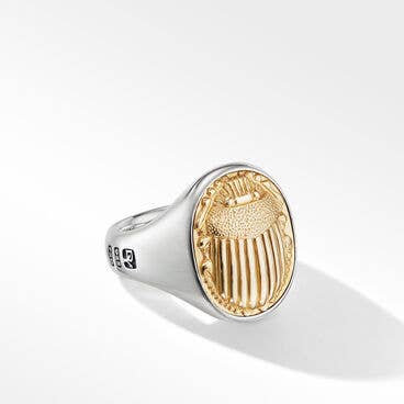 Petrvs® Scarab Signet Ring in Sterling Silver with 18K Yellow Gold