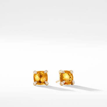 Chatelaine® Stud Earrings in 18K Yellow Gold with Citrine and Pavé Diamonds