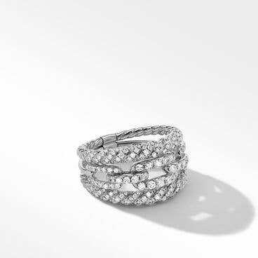 Stax Three Row Ring in 18K White Gold with Full Pavé, 14mm