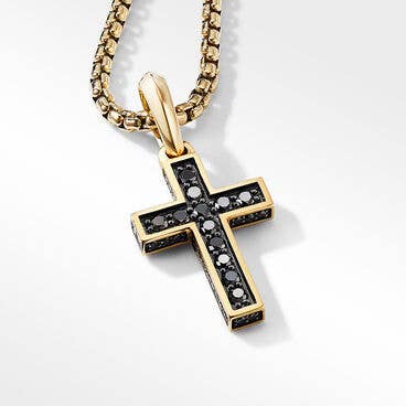 Streamline® Cross Pendant in 18K Yellow Gold with Pavé Black Diamonds