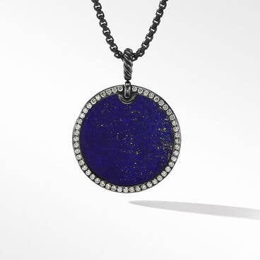 DY Elements® Disc Pendant in Blackened Silver with Lapis and Pavé Diamonds