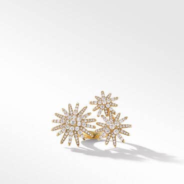 Starburst Three Station Ring in 18K Yellow Gold with Full Pavé Diamonds