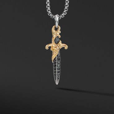 Waves Dagger Amulet with Pavé Black Diamonds and 18K Yellow Gold